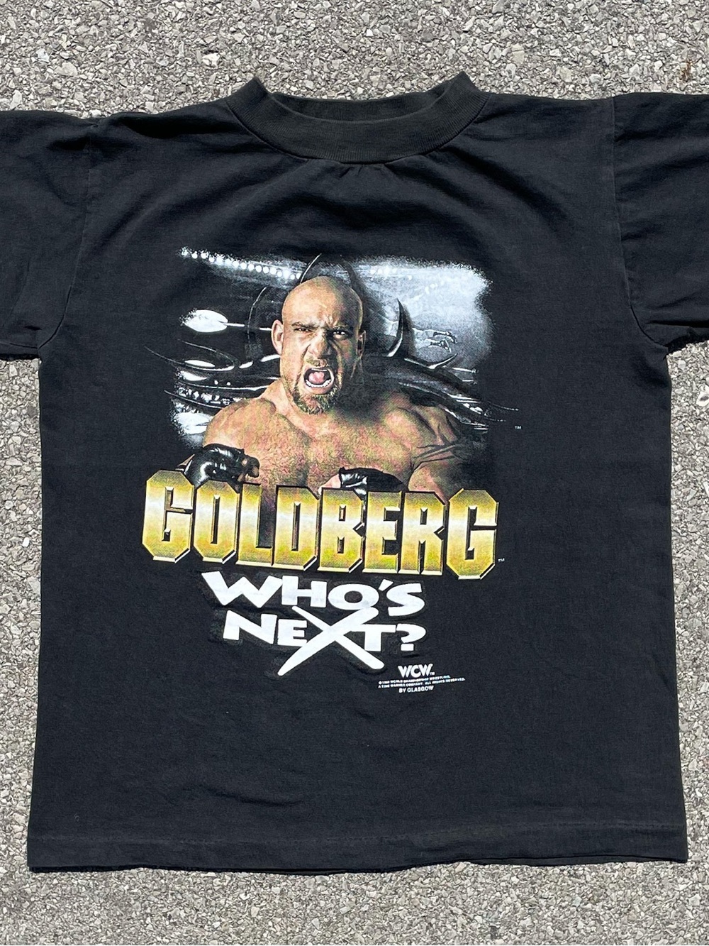 Vtg 1998 Goldberg WCW Wrestling T-Shirt Youth L 90s Single Stitch Glasgow JunJul